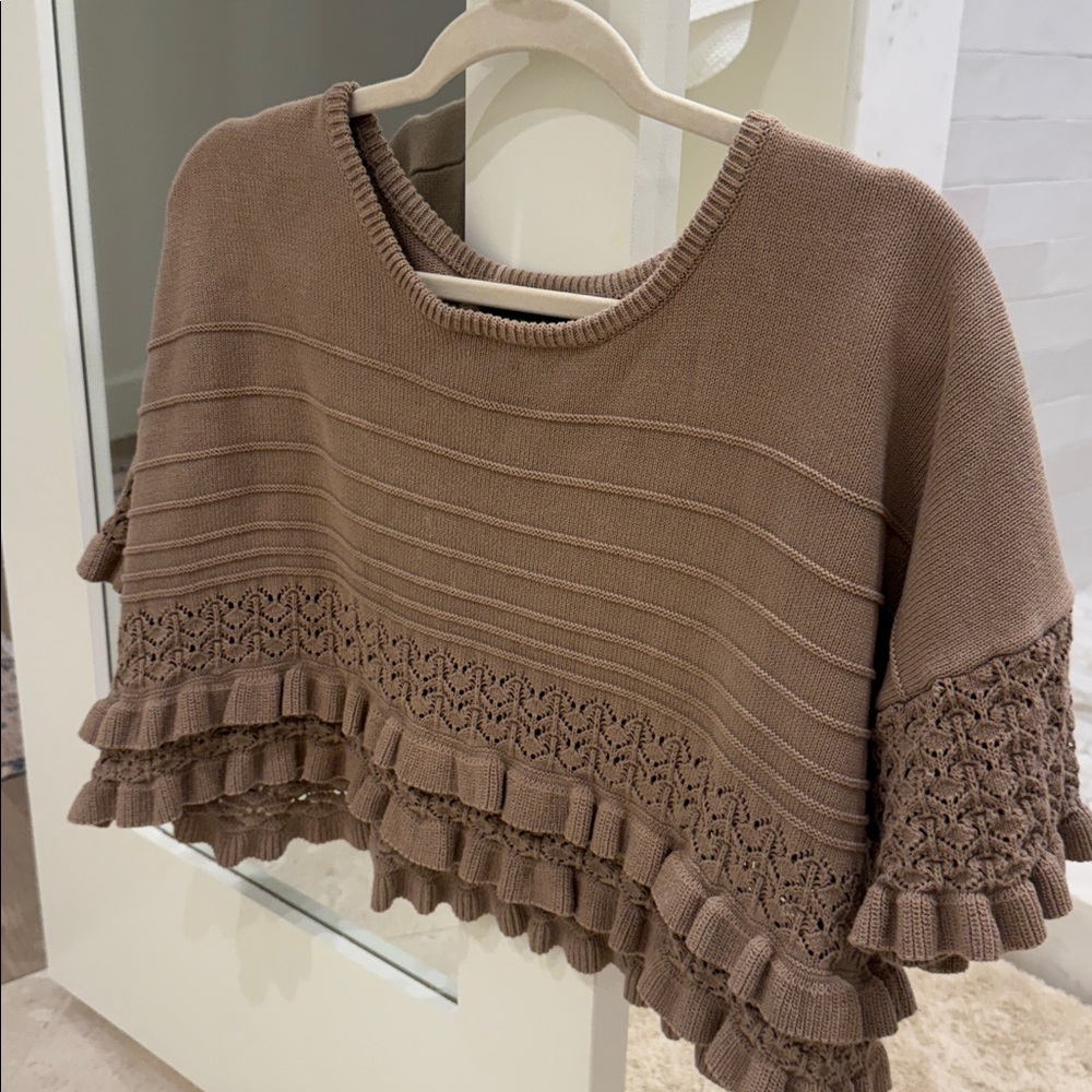 Revolve x sofia Richie Tan Ruffle Knit Top - Picture 3 of 3